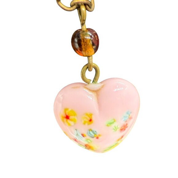 Vintage 12K Gold-Filled Necklace With Heart Charms & Glass Beads 16" - Picture 4 of 9